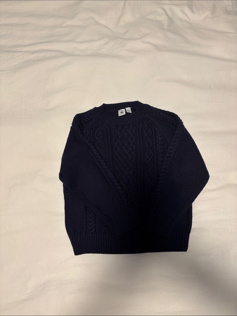 Petit Bateau Navy Cable-Knit Crewneck Sweater